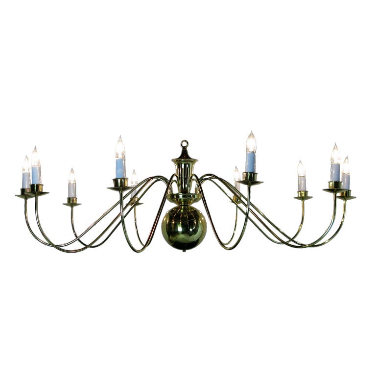 Very Large 1940s Brass Ten Arm Chandelier