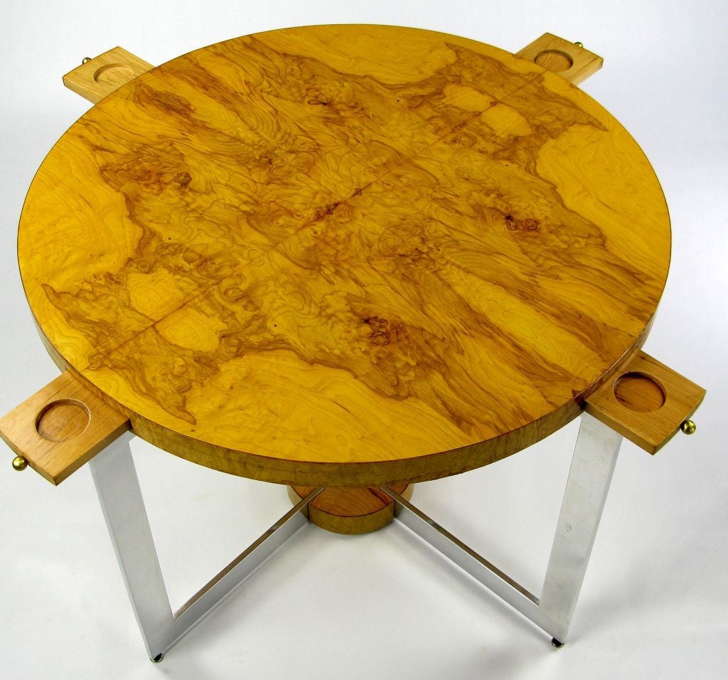 Custom 1970s Olive Ash Burl & Polished Aluminum Game Table