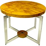 Custom 1970s Olive Ash Burl & Polished Aluminum Game Table