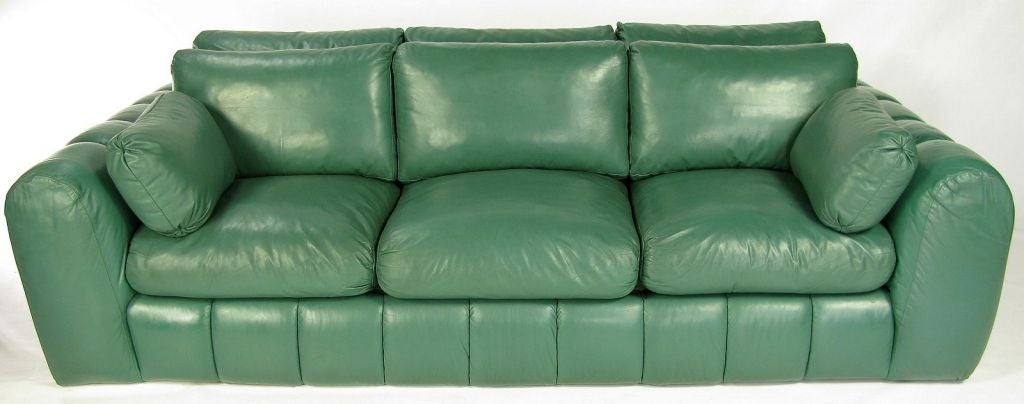 Jay Spectre Channeled Sofa In Original Green Leather
