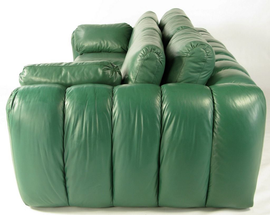 American Jay Spectre Channeled Sofa In Original Green Leather