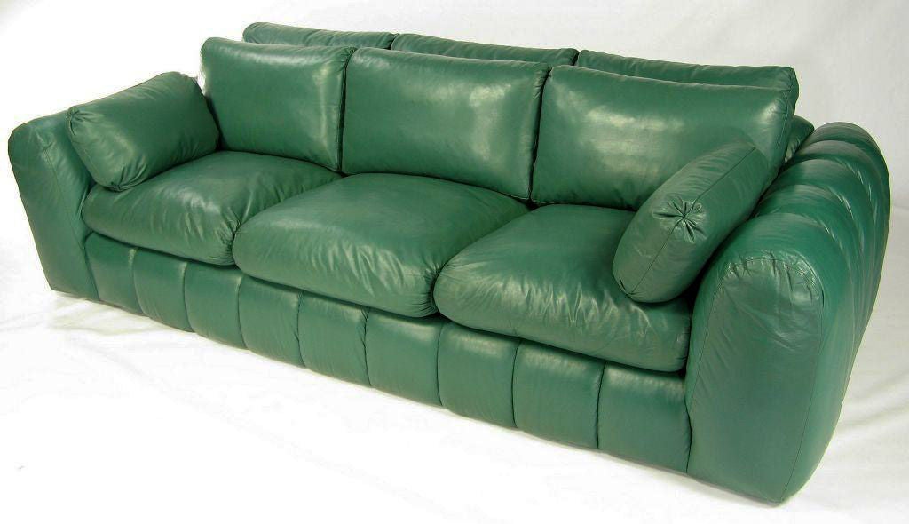 Jay Spectre Channeled Sofa In Original Green Leather 1