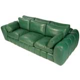 Jay Spectre Channeled Sofa In Original Green Leather