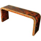 Signed Lacquered Waterfall Console Table With Greek Key Design