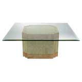 Tessellated Fossil Stone & Marble Table With Brass Banding