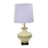 Pottery Lamp With Cream Body & Horizontal Taupe Stripes