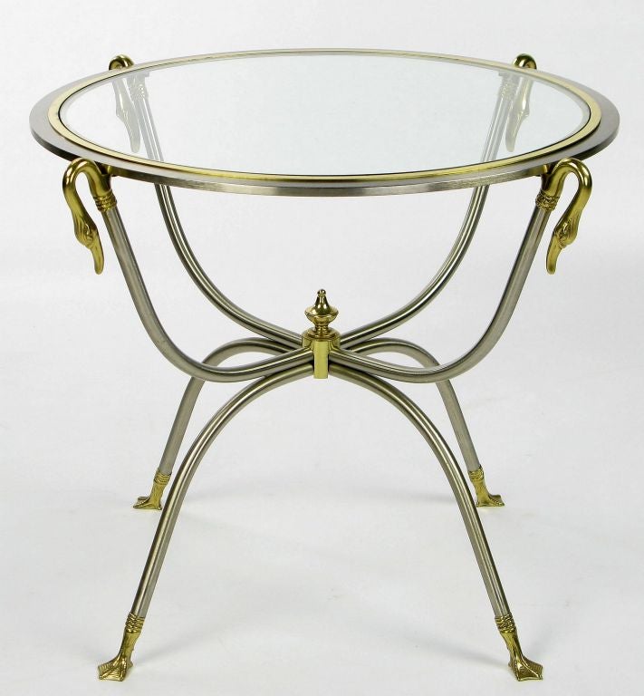 Italian Nickel & Brass End Table With Swan Motif