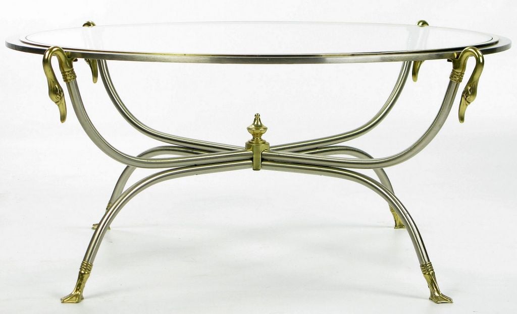 Mid-20th Century Italian Nickel & Brass Coffee Table With Swan Motif