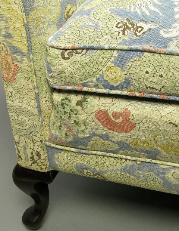 Mid-20th Century 1940s Cabriole Leg Sofa With Colorful Linen Upholstery