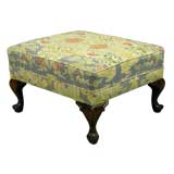 1940s Cabriole Leg Ottoman With Colorful Linen Upholstery