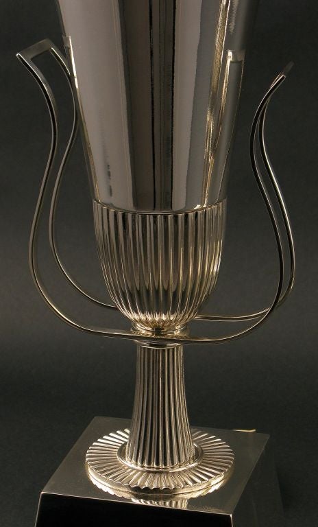 Pair Tommi Parzinger Silver Plated Lamps For Lightolier