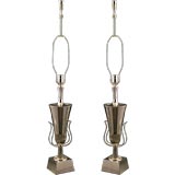 Pair Tommi Parzinger Silver Plated Lamps For Lightolier