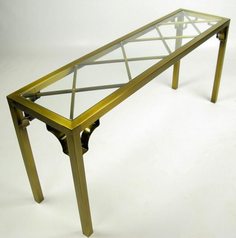 Late 20th Century Mastercraft Brass Chinese Chippendale Console Table