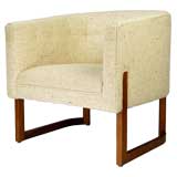 Walnut & Wool Barrel Back Tub Chair