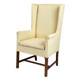 Mahogany Wing Chair With Cream Upholstery