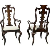 Pair German Gothic Style Armchairs With Striking Backs