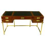 Retro Mahogany, Brass, And Leather Campaign Desk By Sligh