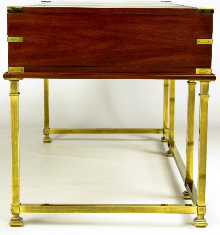 Gilt Mahogany, Brass, And Leather Campaign Desk By Sligh