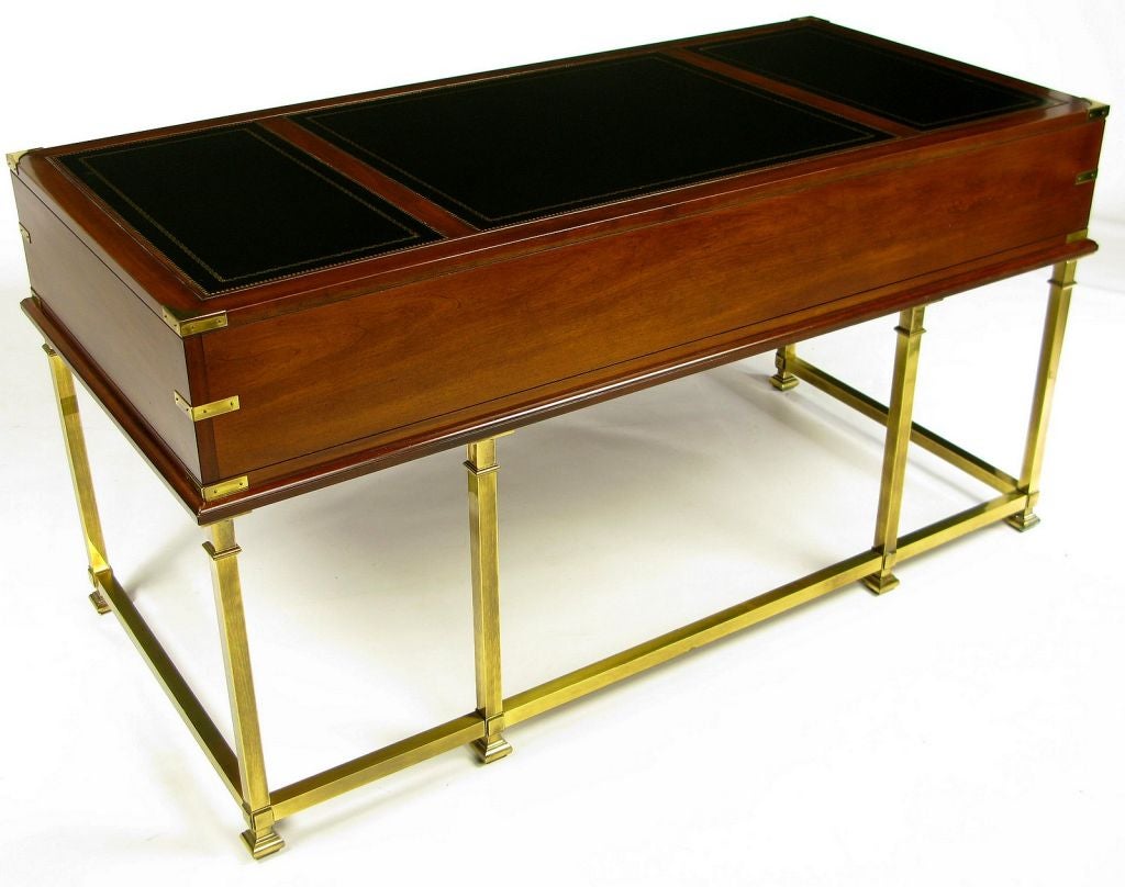 Late 20th Century Mahogany, Brass, And Leather Campaign Desk By Sligh