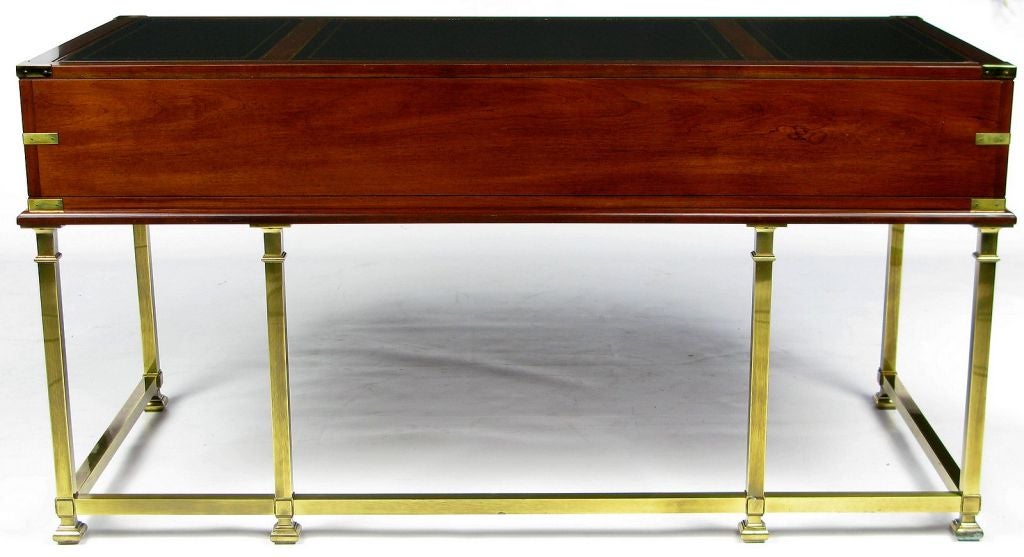 Mahogany, Brass, And Leather Campaign Desk By Sligh 1
