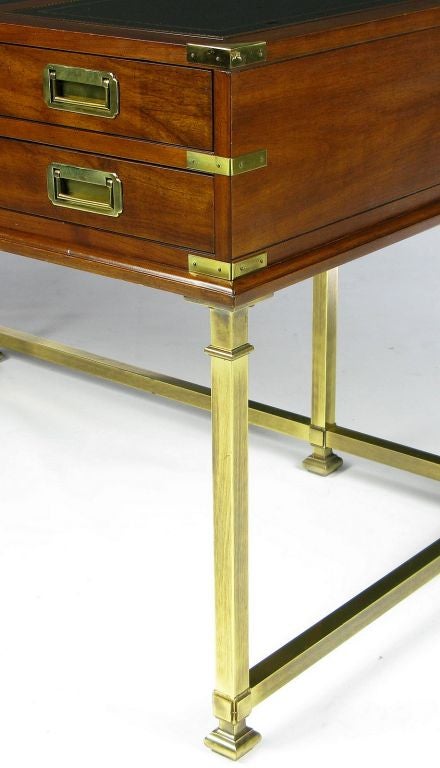 Mahogany, Brass, And Leather Campaign Desk By Sligh 3