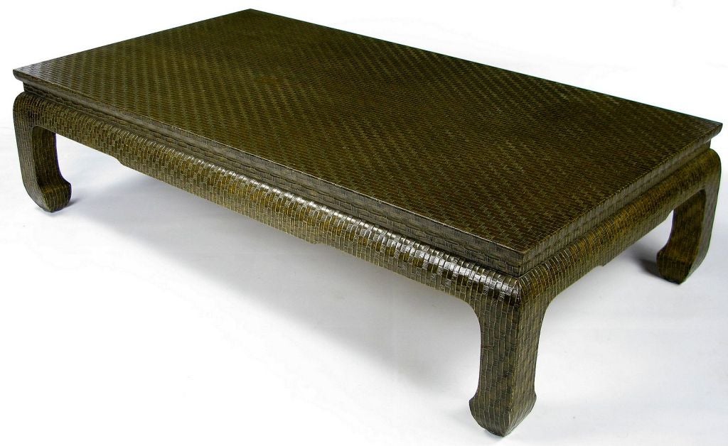 American Baker Lacquered Grasscloth Chinese Form Coffee Table