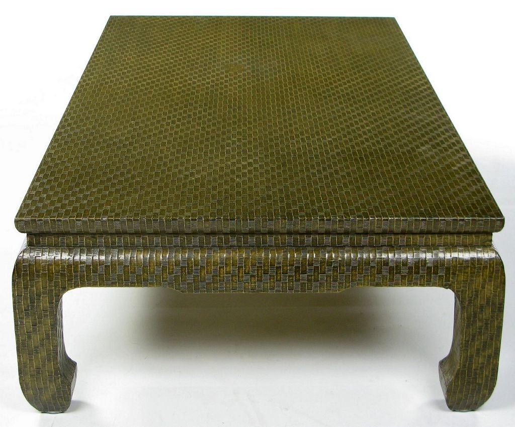 Late 20th Century Baker Lacquered Grasscloth Chinese Form Coffee Table