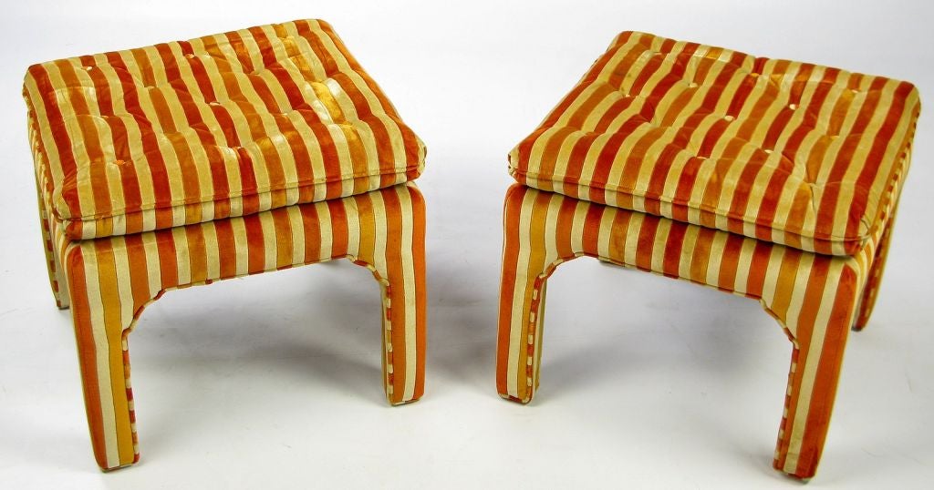 Pair Of Button Tufted Asian Inspired  Stools