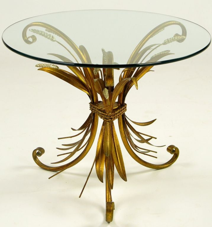 20th Century Pair Italian Sheaf Of Wheat Side Tables In Gilt Iron