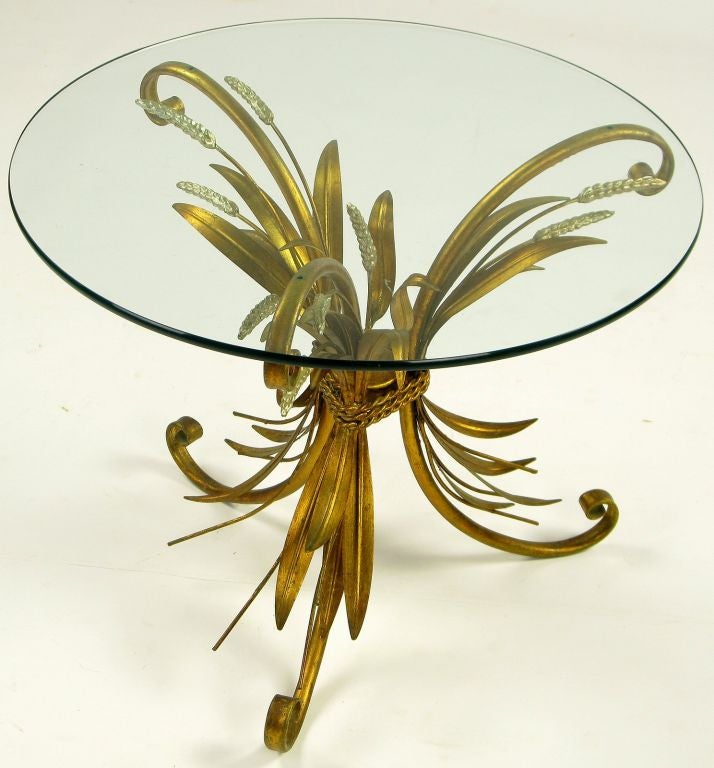 Metal Pair Italian Sheaf Of Wheat Side Tables In Gilt Iron