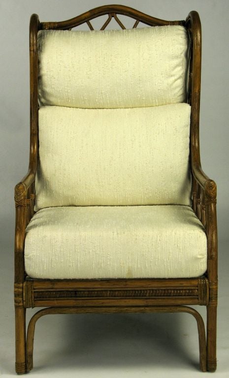 American Rattan & Cane Wing Chair With Matching Ottoman
