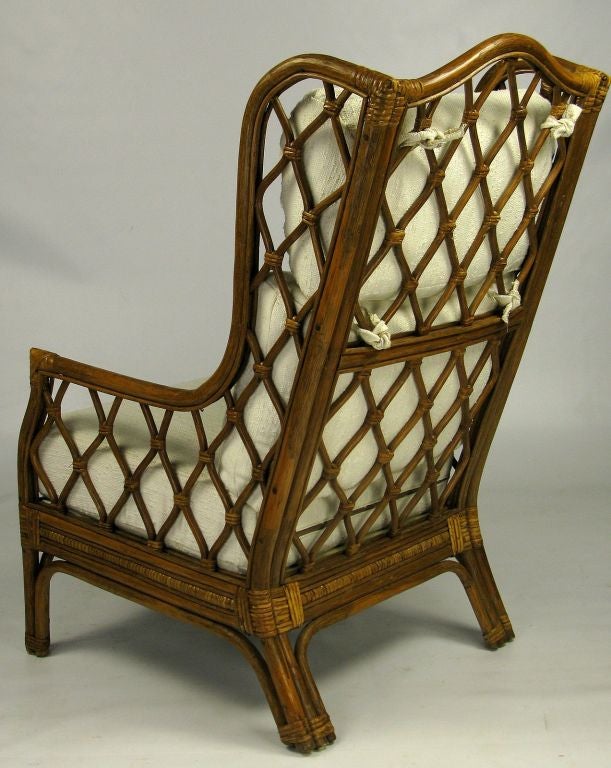 Rattan & Cane Wing Chair With Matching Ottoman 1