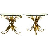 Pair Italian Sheaf Of Wheat Side Tables In Gilt Iron