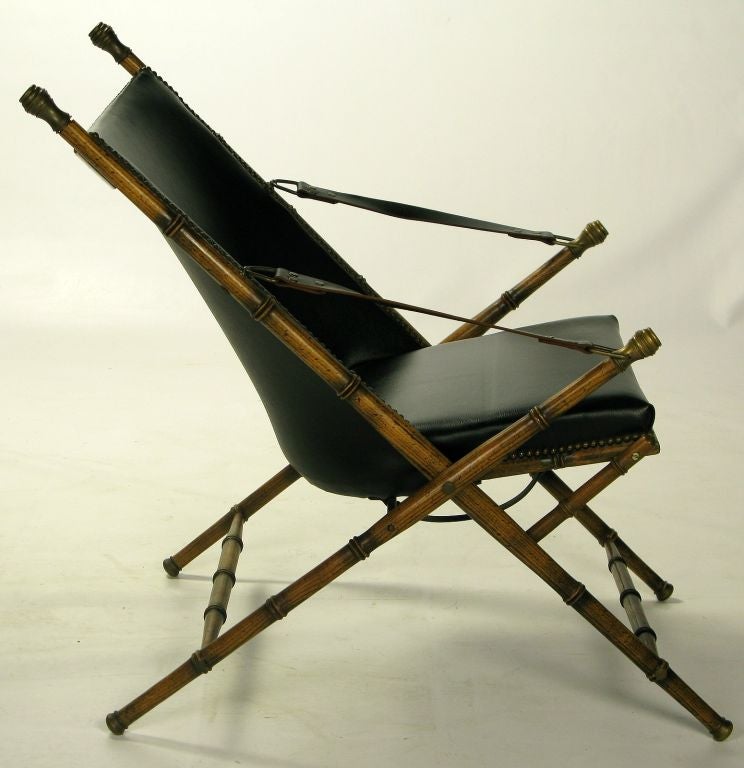 Mid-20th Century Italian Campaign Chair In Black Leather