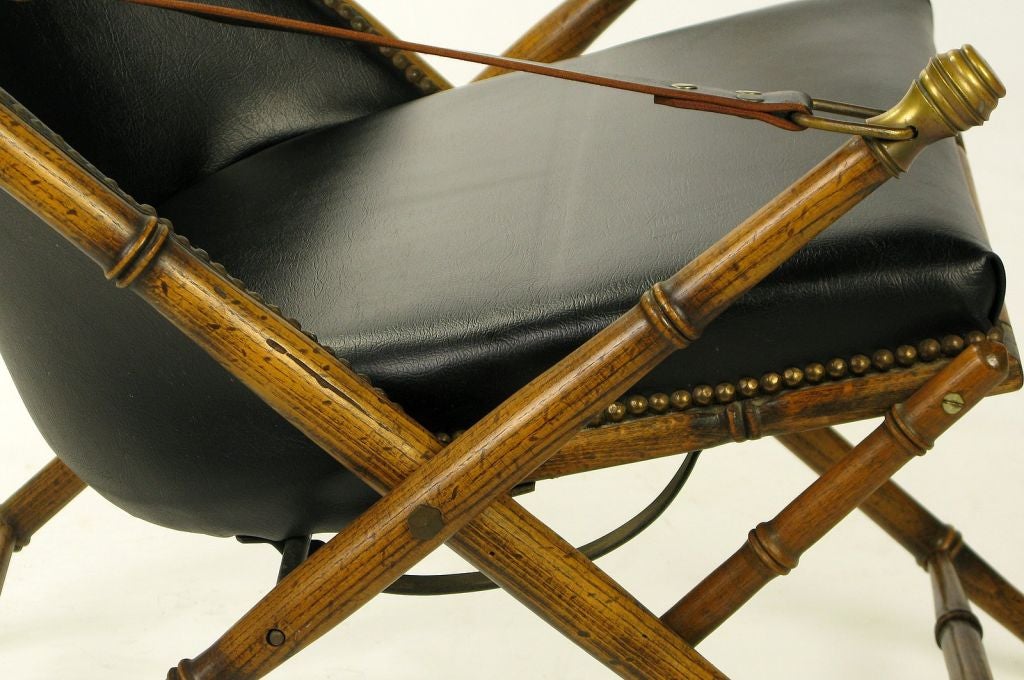 Italian Campaign Chair In Black Leather 3