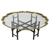 Cruciform Bamboo Base Coffee Table With Glass & Brass Top