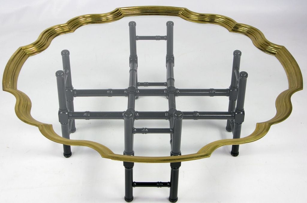 Cruciform Bamboo Base Coffee Table With Glass & Brass Top