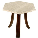 Harvey Probber Hexagonal Mahogany & Travertine Side Table