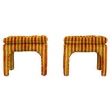 Pair Of Button Tufted Asian Inspired  Stools