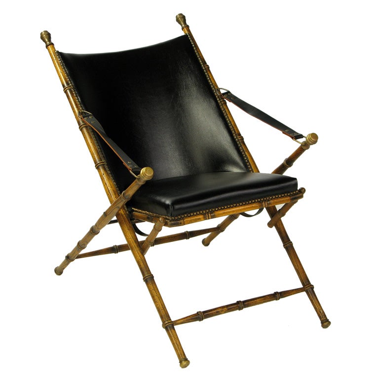 Italian Campaign Chair In Black Leather