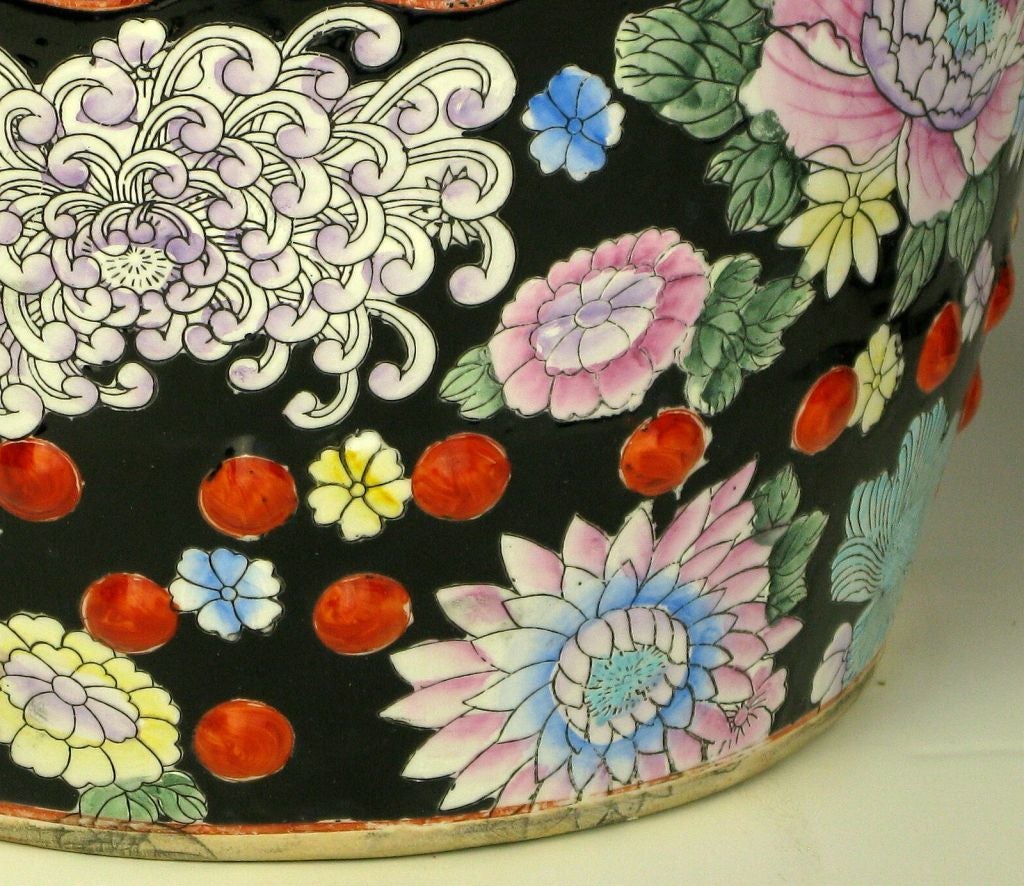 Pair Polychrome Chrysanthemum Chinese Garden Seats 2