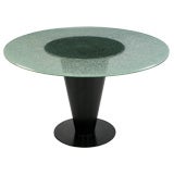 Black Lacquered Metal Cone Pedestal Table With Crackle Glass Top