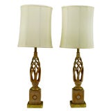 Pair Of Carved And Limed Wood Table Lamps By Frederick Cooper