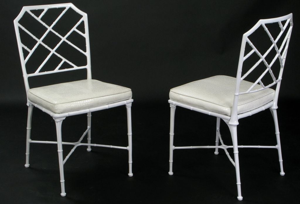 Set Of 6 Lacquered Aluminum Chairs With Faux Alligator Seats