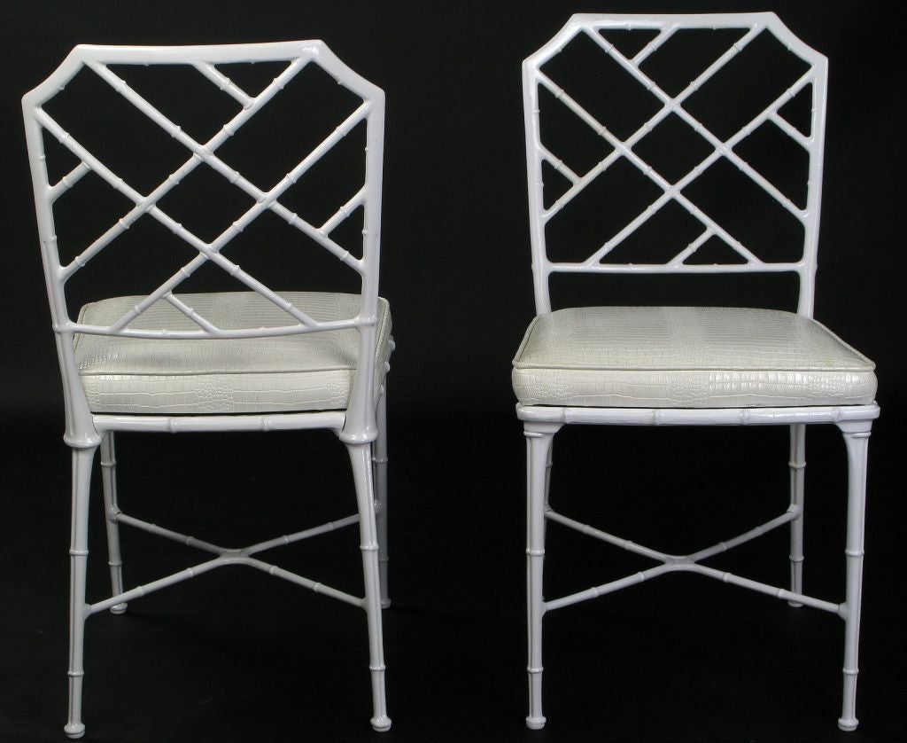Mid-20th Century Set Of 6 Lacquered Aluminum Chairs With Faux Alligator Seats