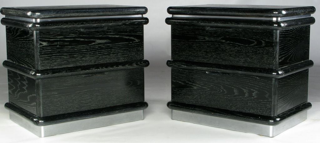 Pair Jay Spectre Ebonized & Cerused Oak Night Tables