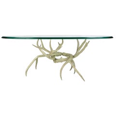 1970s Cast Metal Antler & Glass Coffee Table