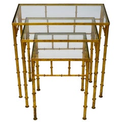 Trio Of Gilt Bamboo Metal Nesting Tables