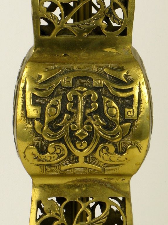 Mid-20th Century Pair Pierced Brass Asian Urn Form Table Lamps
