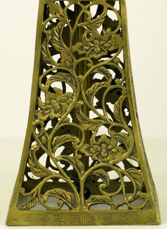 Pair Pierced Brass Asian Urn Form Table Lamps 1